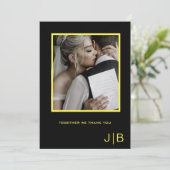 Eenvoudig script zwart & geel minimalistische foto bedankkaart (Staand voorkant)