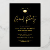 Eenvoudig Script Zwart & Goud Foto Afstudeerfeest Folie Uitnodiging (Voorkant)