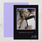 Eenvoudig script zwart & lavendel monogram foto bedankkaart (Voorkant / Achterkant)