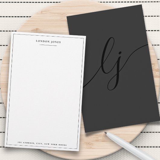 Eenvoudig script zwart modern gepersonaliseerd bri briefpapier