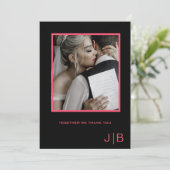 Eenvoudig script zwart & roze minimalistisch foto  bedankkaart (Staand voorkant)