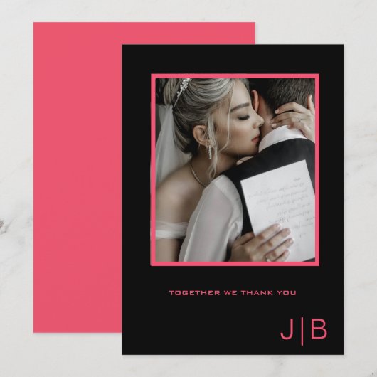 Eenvoudig script zwart & roze minimalistische foto bedankkaart (Voorkant / Achterkant)