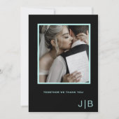 Eenvoudig script zwart & turquoise minimalistische bedankkaart (Voorkant)