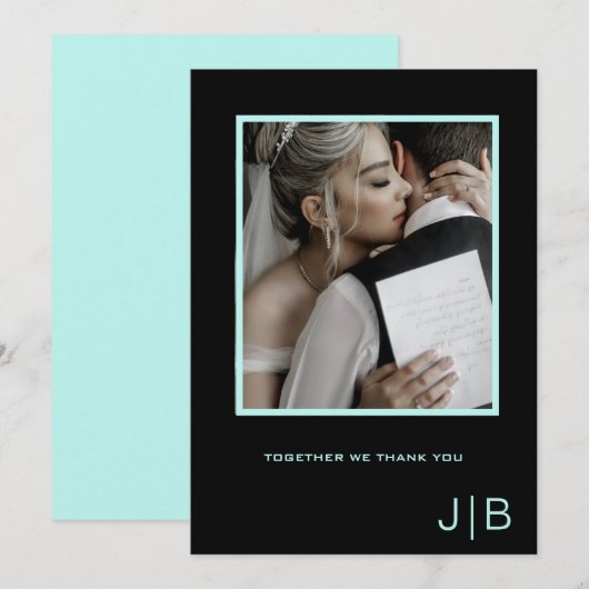 Eenvoudig script zwart & turquoise minimalistische bedankkaart (Voorkant / Achterkant)
