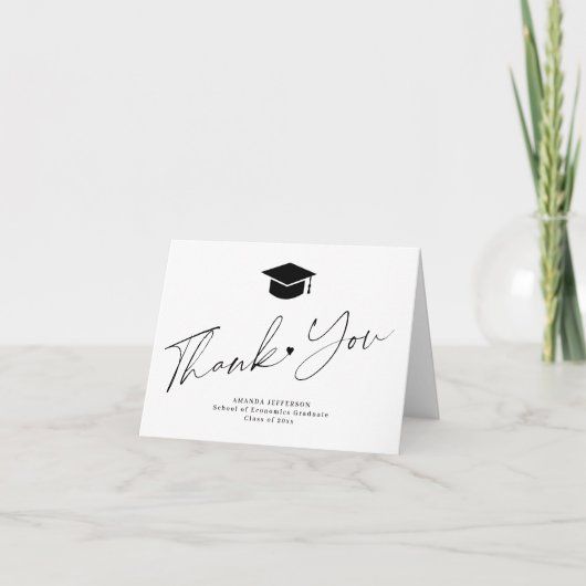 Eenvoudig script zwart-wit afstuderen bedankkaart (Voorkant)