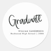 Eenvoudig Script Zwart-wit Afstuderen Ronde Sticker (Voorkant)