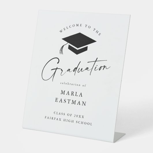 Eenvoudig Script Zwart & Wit Afstuderen Welkom Reclamebord Met Voetstuk (Voorkant)