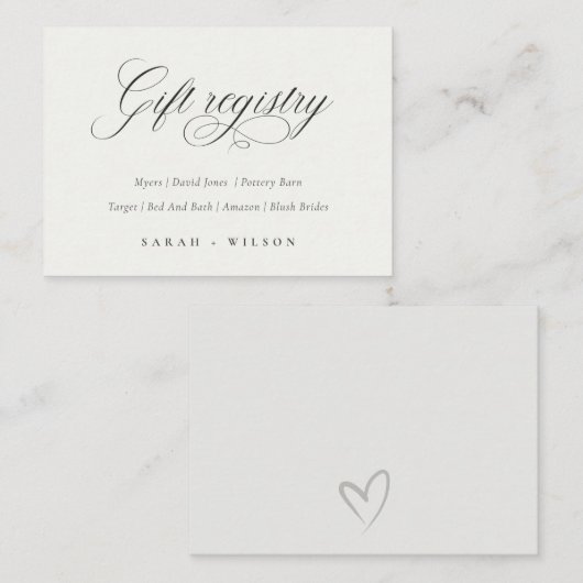 Eenvoudig script, zwart/wit, cadeauregister informatiekaartje (Voorkant / Achterkant)