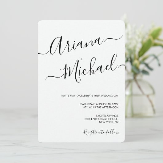 Eenvoudig Script Zwart wit Casual Chique bruiloft Kaart (Staand voorkant)