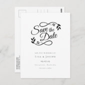 Eenvoudig script Zwart-wit De datum opslaan Briefkaart (Voorkant / Achterkant)