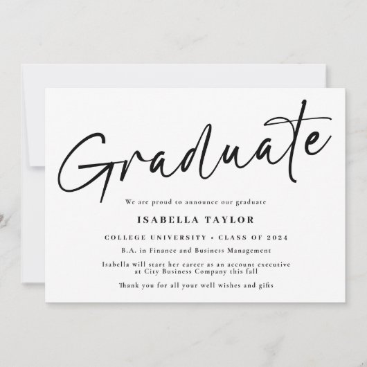 Eenvoudig Script Zwart Wit Foto Afstuderen Aankondiging (Voorkant)