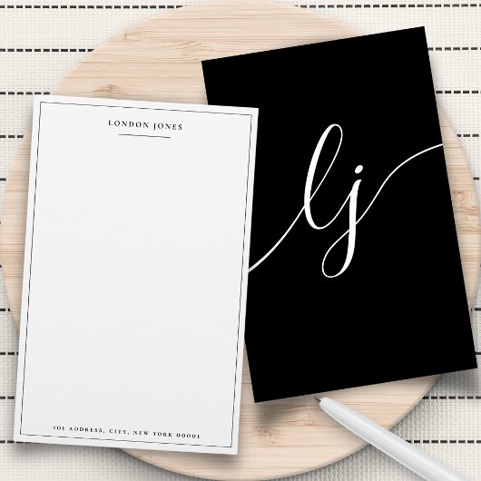 Eenvoudig script zwart-wit gepersonaliseerd briefp briefpapier