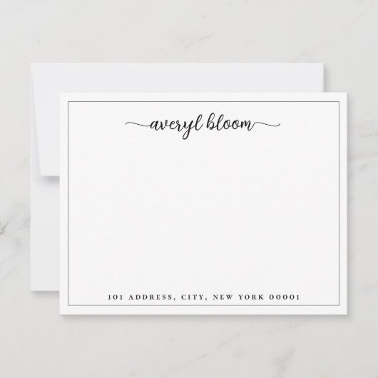 Eenvoudig script Zwart Wit Gepersonaliseerde brief Notitiekaartje (Voorkant)