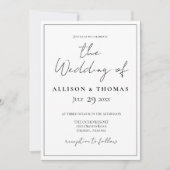 Eenvoudig script zwart-wit huwelijksuitnodiging kaart (Voorkant)