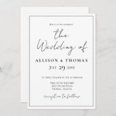 Eenvoudig script zwart-wit huwelijksuitnodiging kaart (Voorkant / Achterkant)