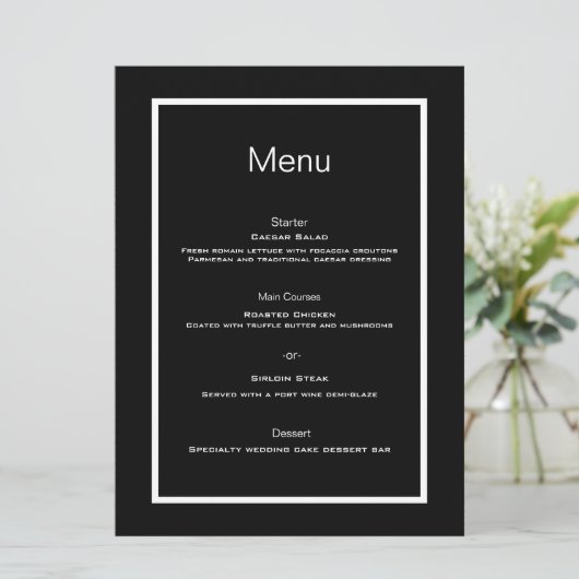 Eenvoudig script zwart wit minimalist menu (Staand voorkant)