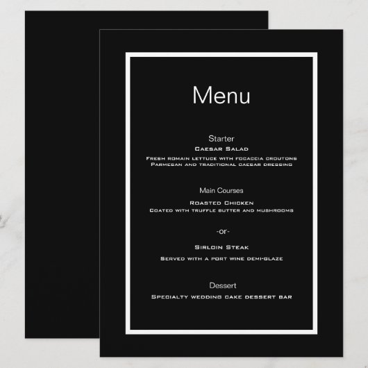 Eenvoudig script zwart wit minimalist menu (Voorkant / Achterkant)
