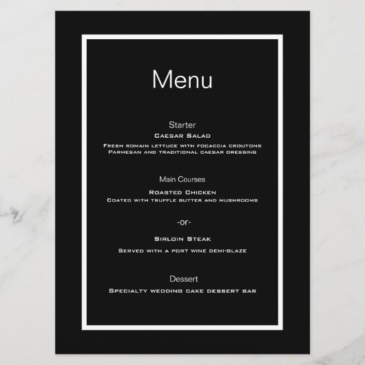 Eenvoudig script zwart wit minimalist menu (Voorkant)
