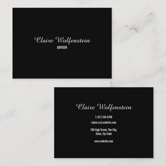 Eenvoudig script Zwart-wit Professional Visitekaartje (Voorkant / Achterkant)