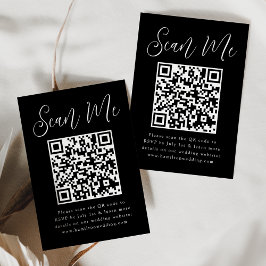 Eenvoudig script zwart-wit QR-code trouw-RSVP Informatiekaartje