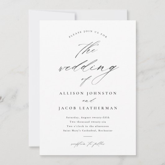 Eenvoudig script zwart-wit Weddenschap Kaart (Voorkant)