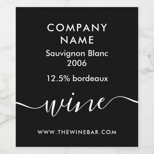 Eenvoudig script - Zwart & Wit Wijn Etiket (Enkel label)