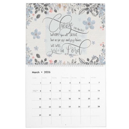 Eenvoudig Scripting Floral Calendar Kalender (Mar 2026)