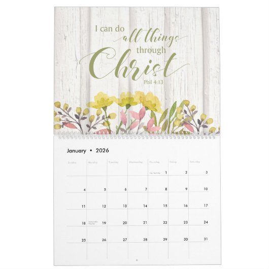 Eenvoudig Scripting Floral Calendar Kalender (Jan 2026)