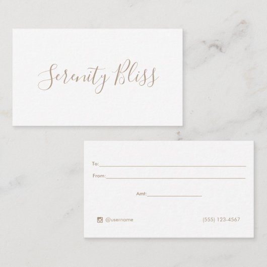 Eenvoudig scriptkalligrafie-cadeaubon visitekaartje (Voorkant / Achterkant)