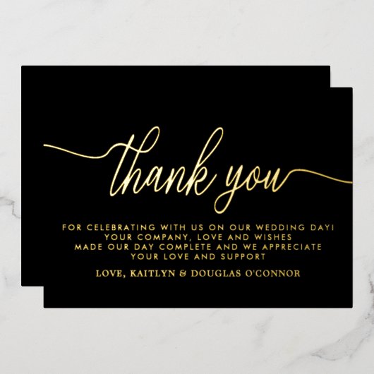 Eenvoudig scriptweddenschap Echt bedankt Folie Uitnodiging (Voorkant / Achterkant)