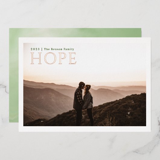 Eenvoudig Serif HOPE Groen Aquarel Echte Folie Feestdagenkaart (Voorkant / Achterkant)