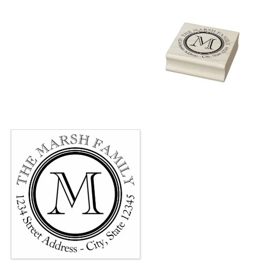 Eenvoudig Serif Monogram Naam- en Retouradres Rubberstempel (Gestempeld)