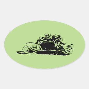 Eenvoudig sidecarcross-ontwerp ovale sticker