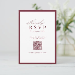 Eenvoudig sierlijk schrift Burgundy QR-code bruilo RSVP Kaartje