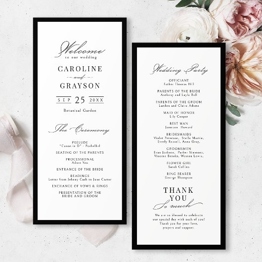 Eenvoudig sierlijk script typografie huwelijksprog menu