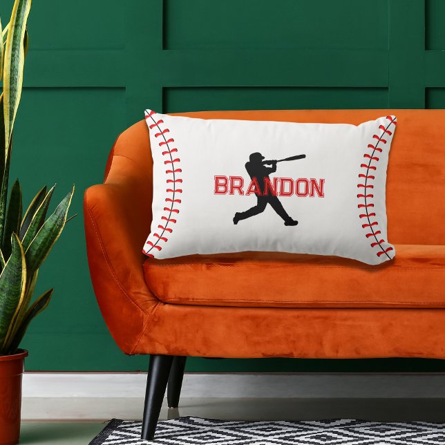 Eenvoudig Silhouet van honkbalspeler met naamacces Kussen (Creator heeft geüpload)