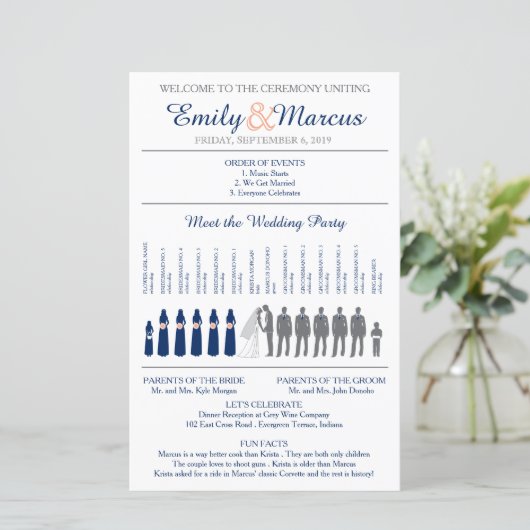 Eenvoudig Silhouettes Weddenprogramma met tijdlijn (Staand voorkant)