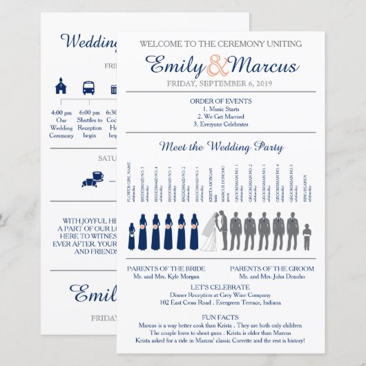 Eenvoudig Silhouettes Weddenprogramma met tijdlijn (Voorkant / Achterkant)