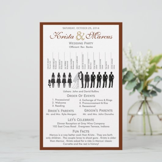 Eenvoudig 'Silhouettes Wedding Programme Flyer' (Staand voorkant)