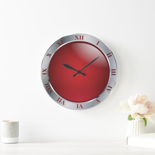 Eenvoudig Silver en Red Grote Klok (Huis)