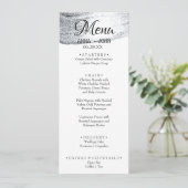 Eenvoudig Silver Glitter Add Name Date Weduwmenu Menu (Staand voorkant)