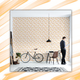 Eenvoudig Sinaasappel bloemmotief op witte achterg Behang