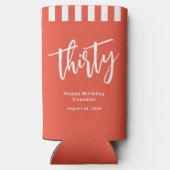 Eenvoudig Sinaasappel en wit 30e verjaardagsfeestj Seltzer Blikjeskoeler (Achterkant)