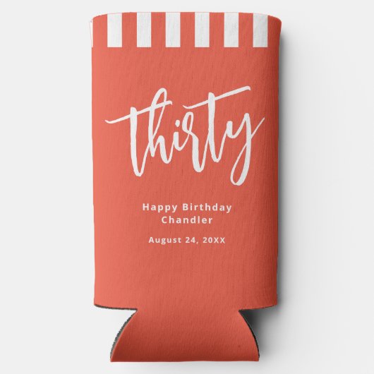 Eenvoudig Sinaasappel en wit 30e verjaardagsfeestj Seltzer Blikjeskoeler (Achterkant)