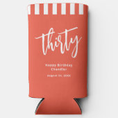 Eenvoudig Sinaasappel en wit 30e verjaardagsfeestj Seltzer Blikjeskoeler (Voorkant)