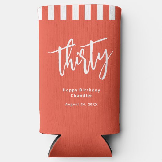 Eenvoudig Sinaasappel en wit 30e verjaardagsfeestj Seltzer Blikjeskoeler (Voorkant)