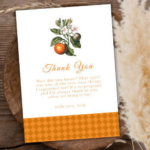 Eenvoudig  Sinaasappel Gingham Citrus Baby shower Bedankkaart
