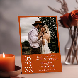 Eenvoudig Sinaasappel Moderne Minimale Fotobruilof Save The Date