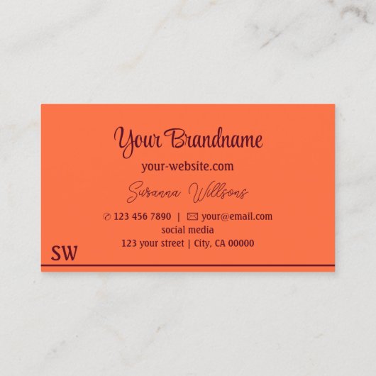 Eenvoudig Sinaasappel Rode Decor Strepen met Monog Visitekaartje (Achterkant)