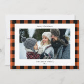 Eenvoudig Sinaasappel Zwart Plaid Border 3 Foto Ke Feestdagenkaart (Voorkant)